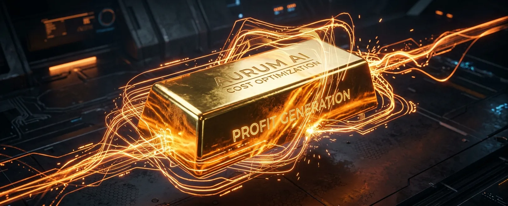 Золотой слиток, который формируется и полируется невидимыми силами, символизируя чистую прибыль от автоматизации