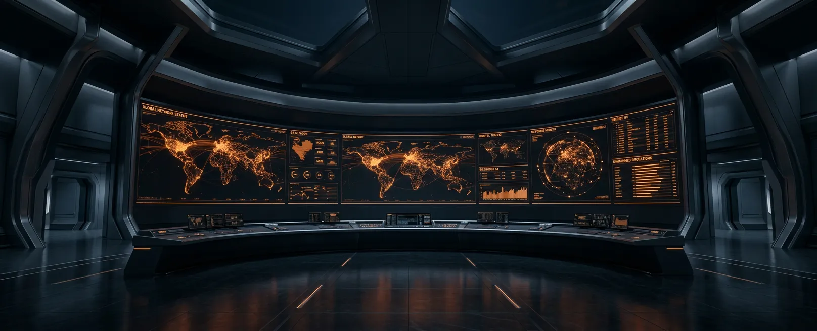 Футуристичный офис без людей с голограммами