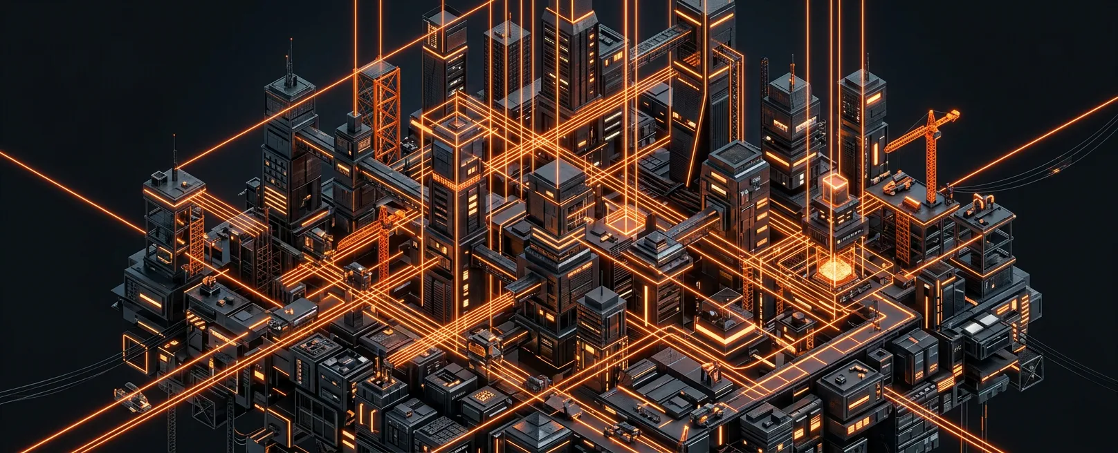 Изометрическая проекция процесса сборки сайта роботами