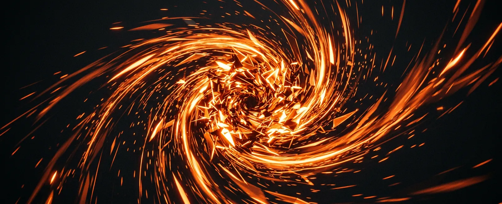 Торнадо из светящихся оранжевых пикселей в темном пространстве