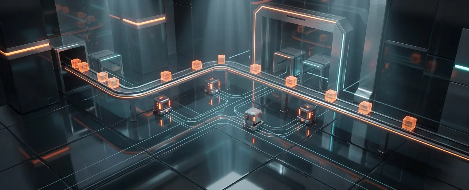 Изометрический вид автоматизированного склада будущего