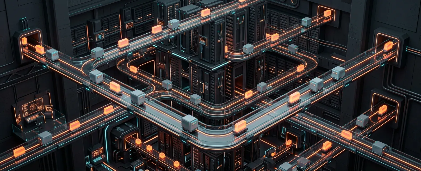 Изометрический склад данных с роботами