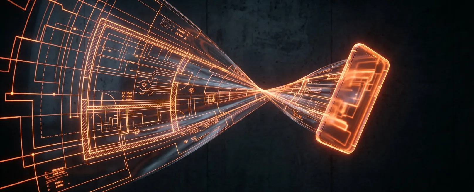 Чертеж, превращающийся в светящийся объект в руках