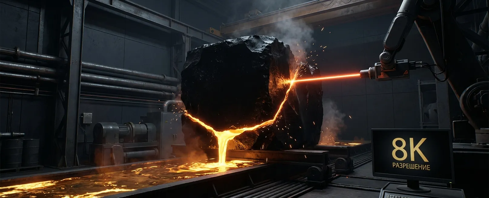 Лазер разрезает монолит открывая золото