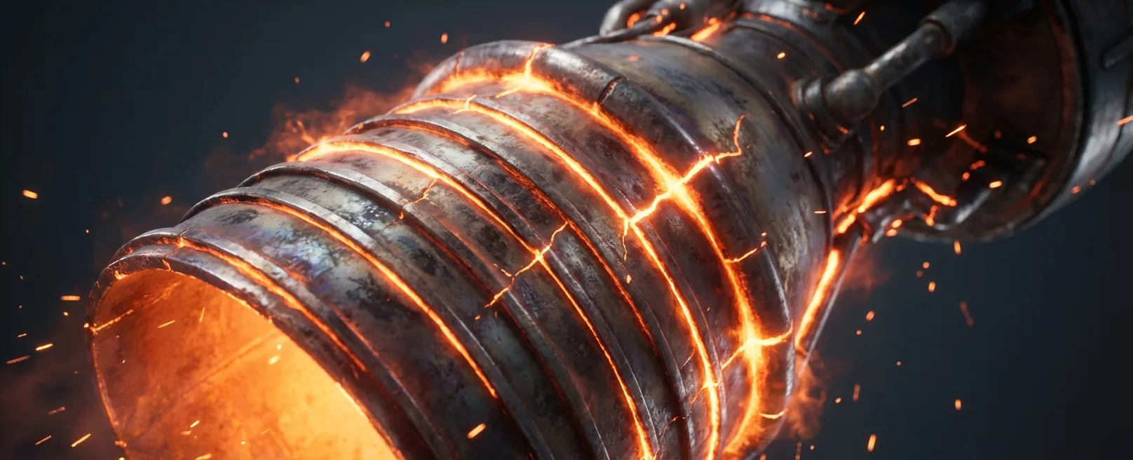 Раскаленное сопло ракеты в макросъемке