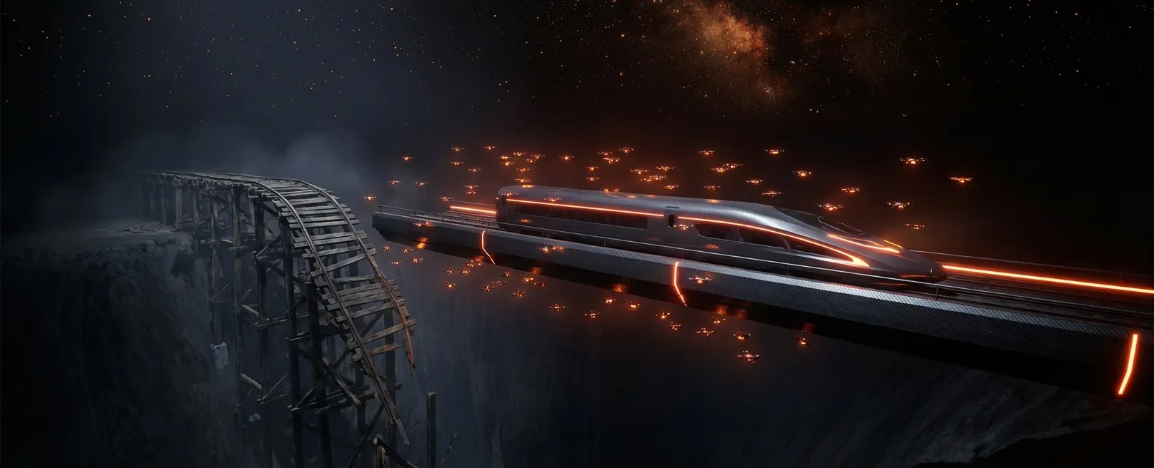 Футуристичный мост, строящийся в пустоту