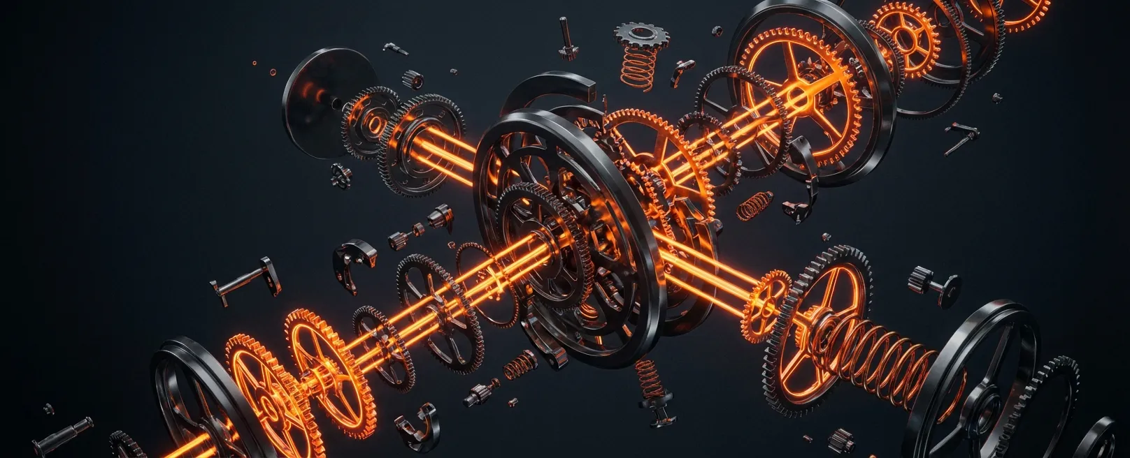 Механизм из золотых шестеренок, работающий автономно