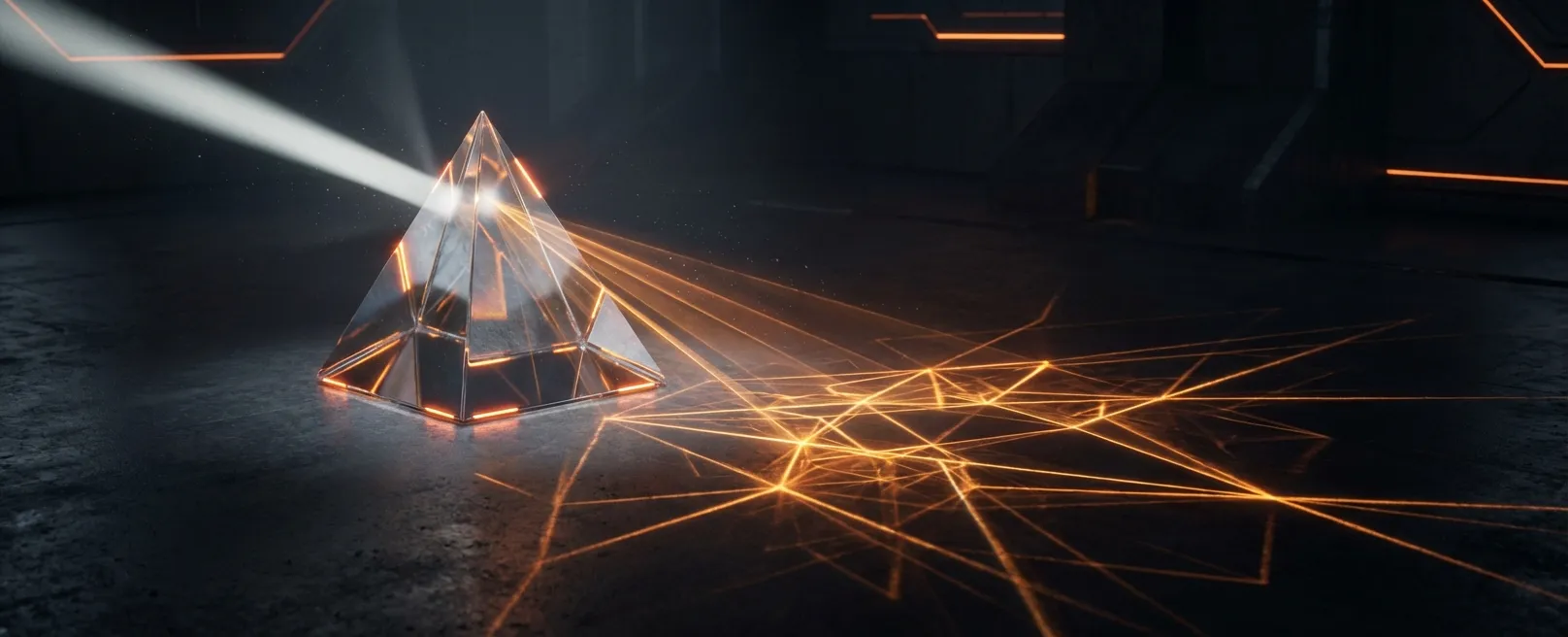 Стеклянная призма, разделяющая луч света на сложный спектр