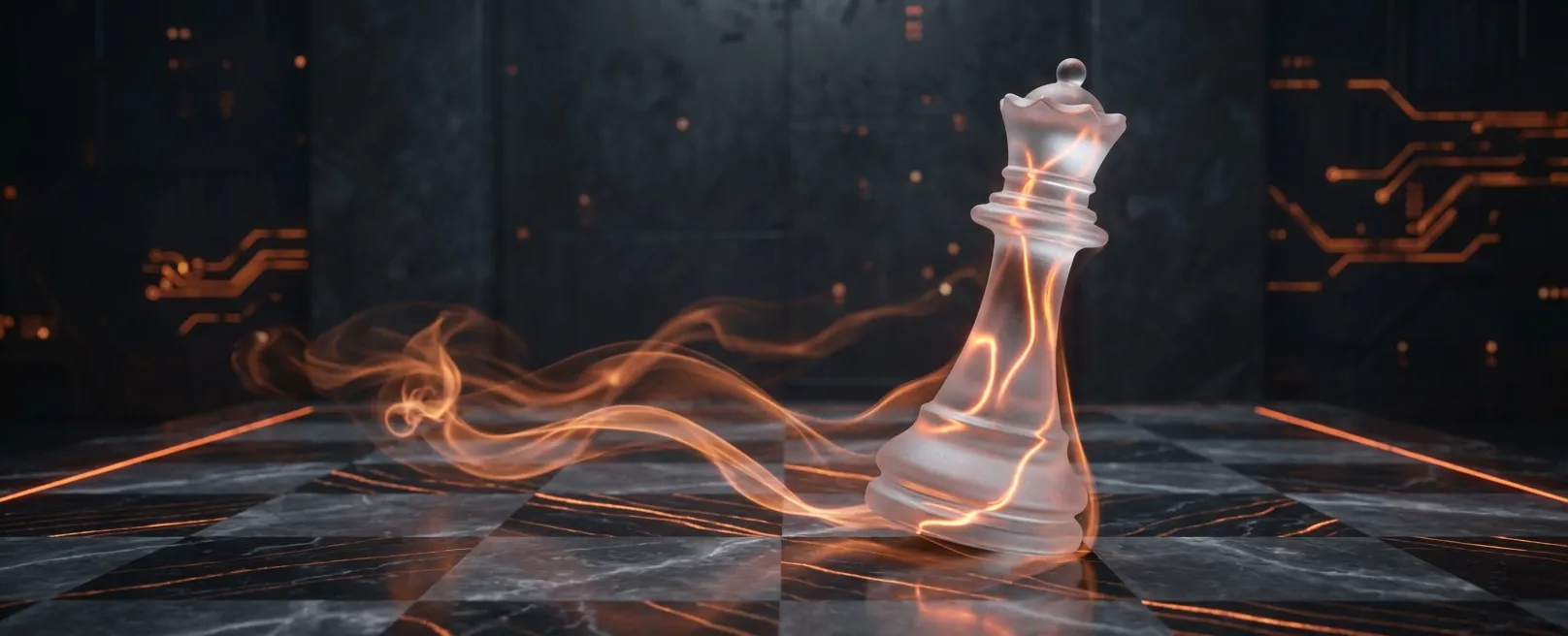 Стеклянная шахматная фигура ферзя, двигающаяся сама по себе