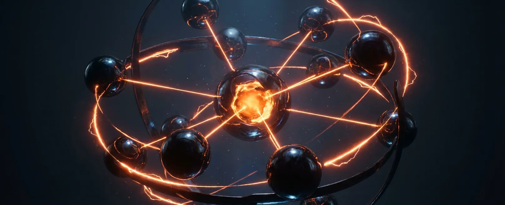 Механизм из парящих обсидиановых сфер, связанных лазерными нитями