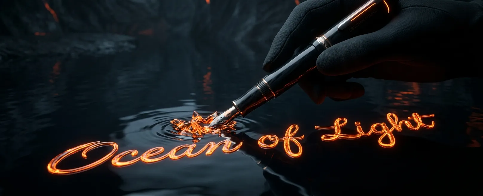 Роскошная перьевая ручка, пишущая светом на поверхности воды