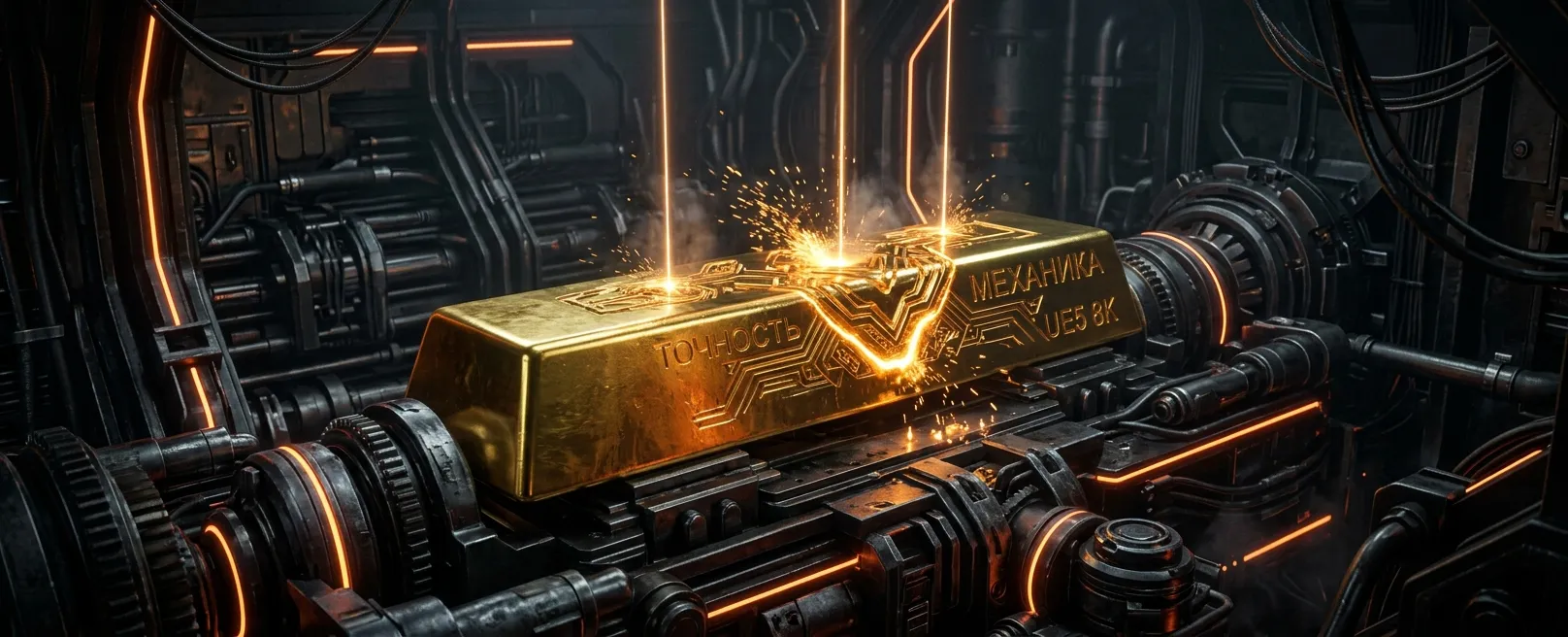 Золотой слиток внутри сложного механизма