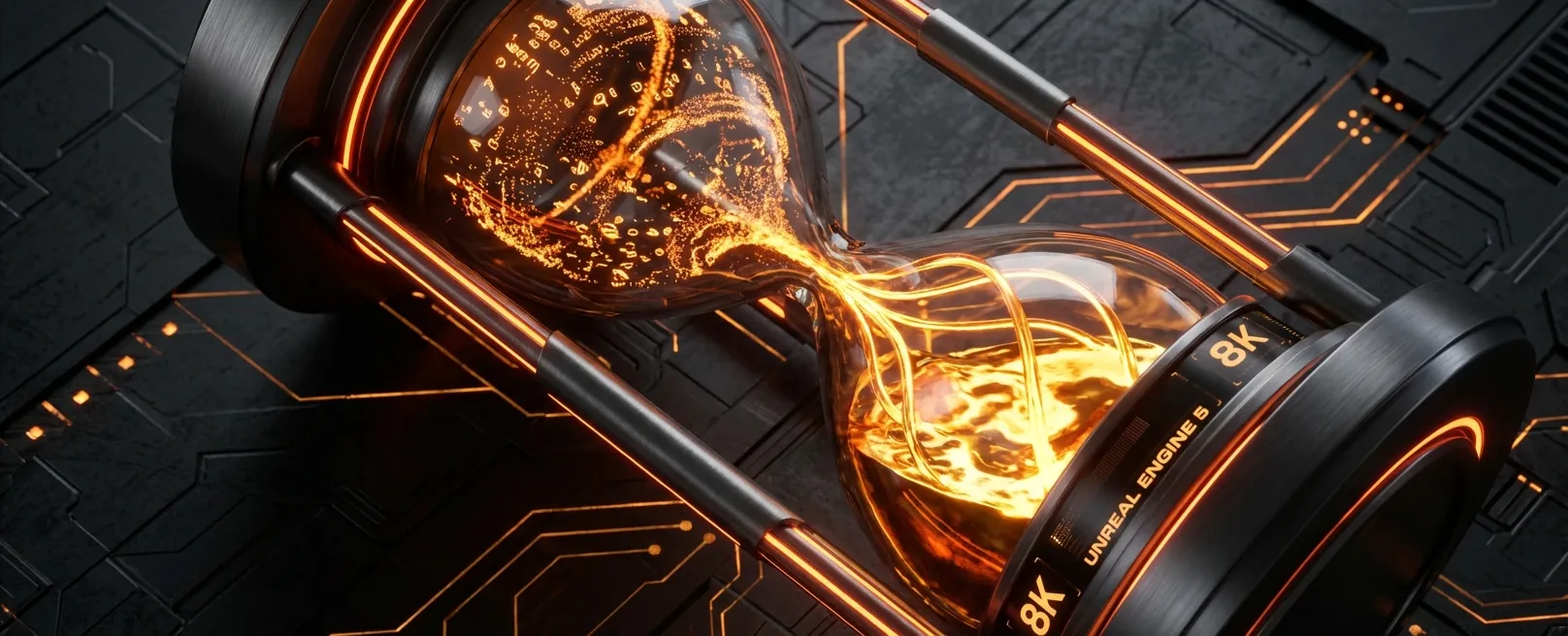 Песочные часы, из которых вместо песка вытекает расплавленное золото