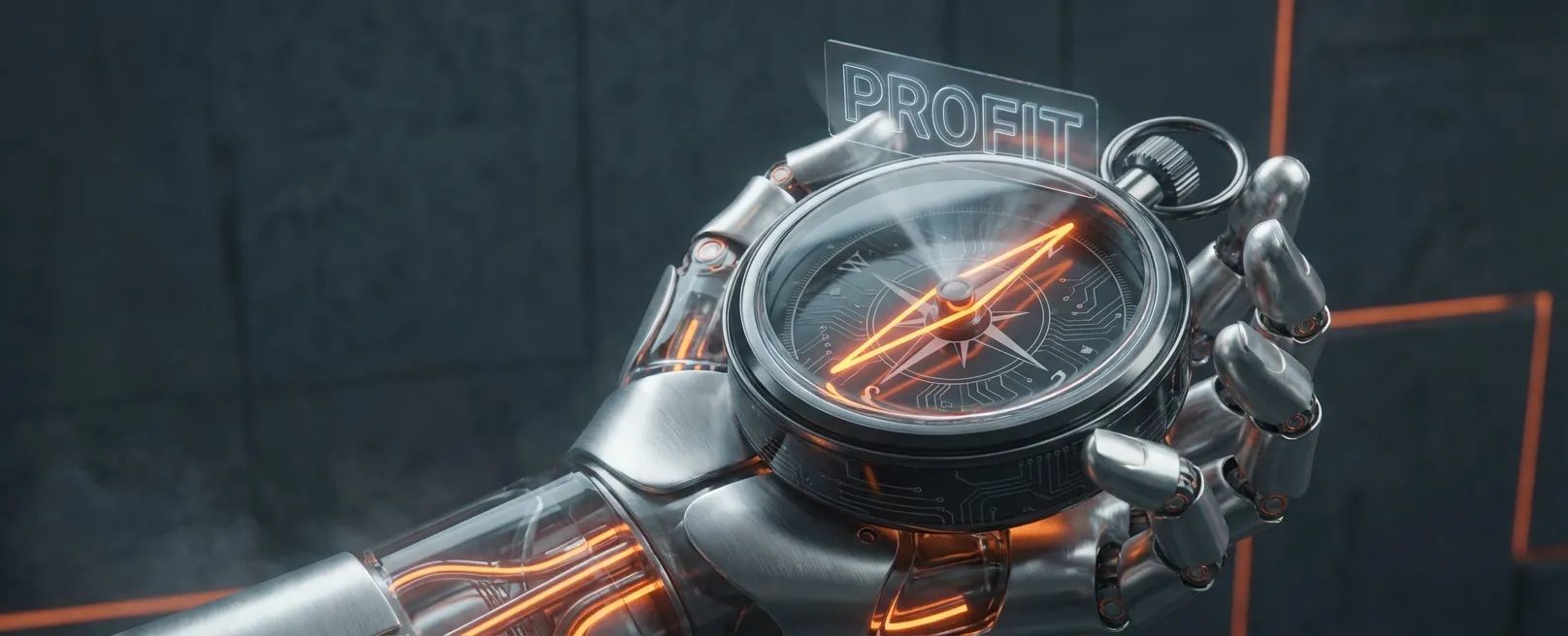 Футуристический компас со стрелкой, указывающей на светящуюся надпись Profit