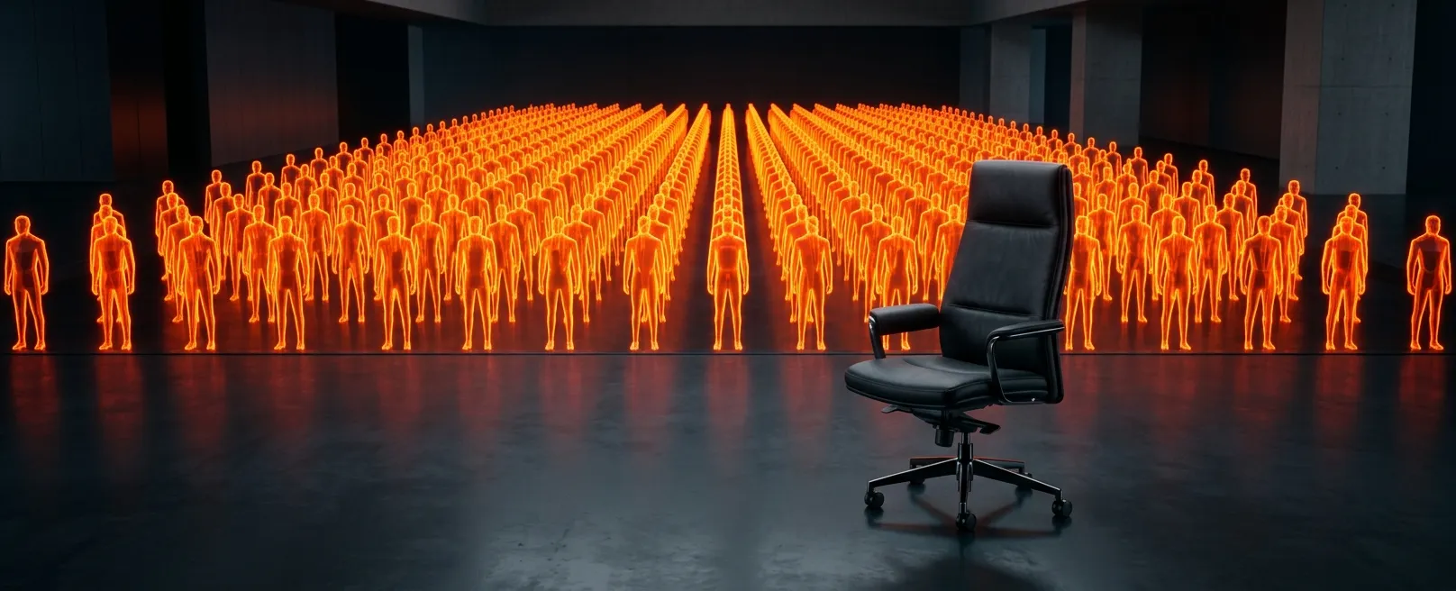 Кресло руководителя перед армией светящихся голограмм