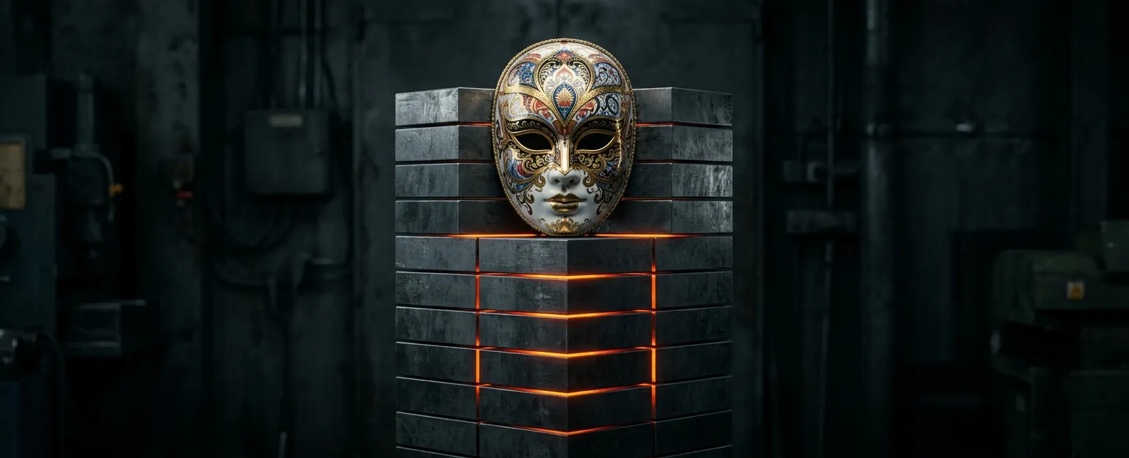 Уникальная фарфоровая маска на вершине стальных блоков