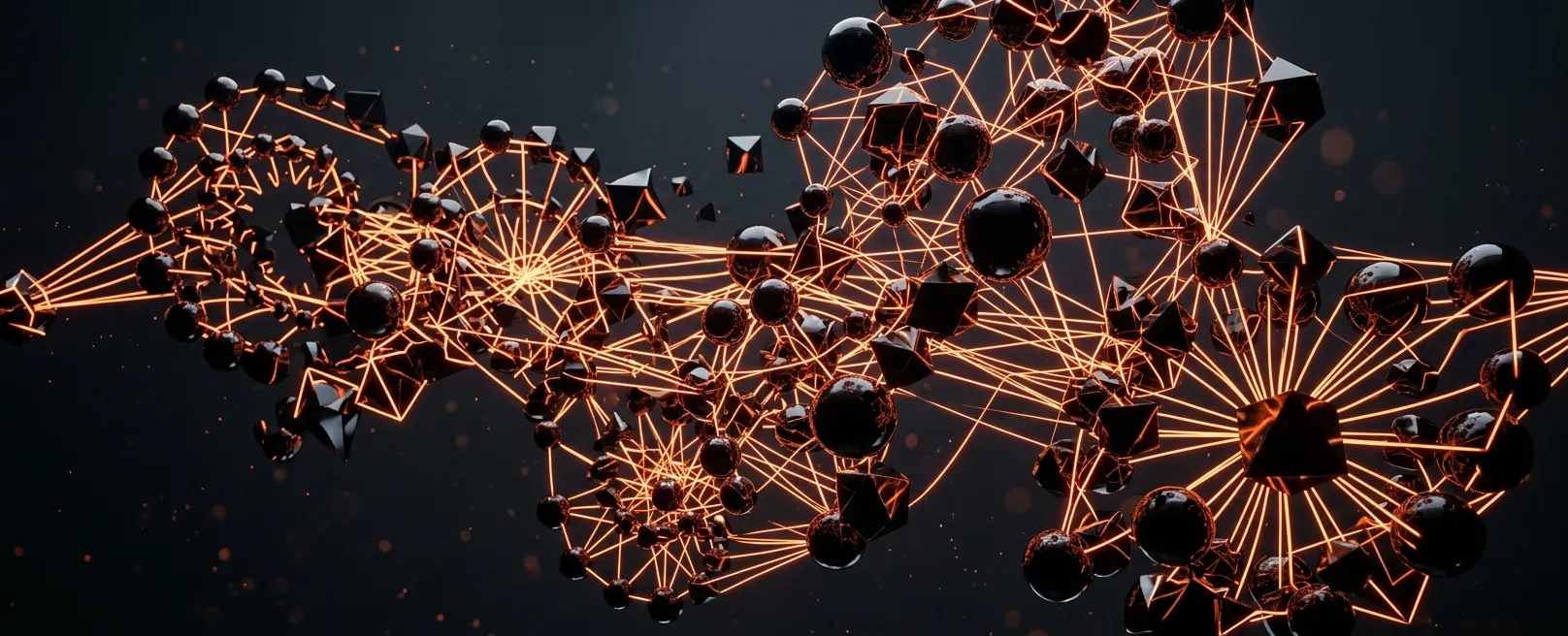 Кинетическая скульптура из парящих сфер, соединенных светом