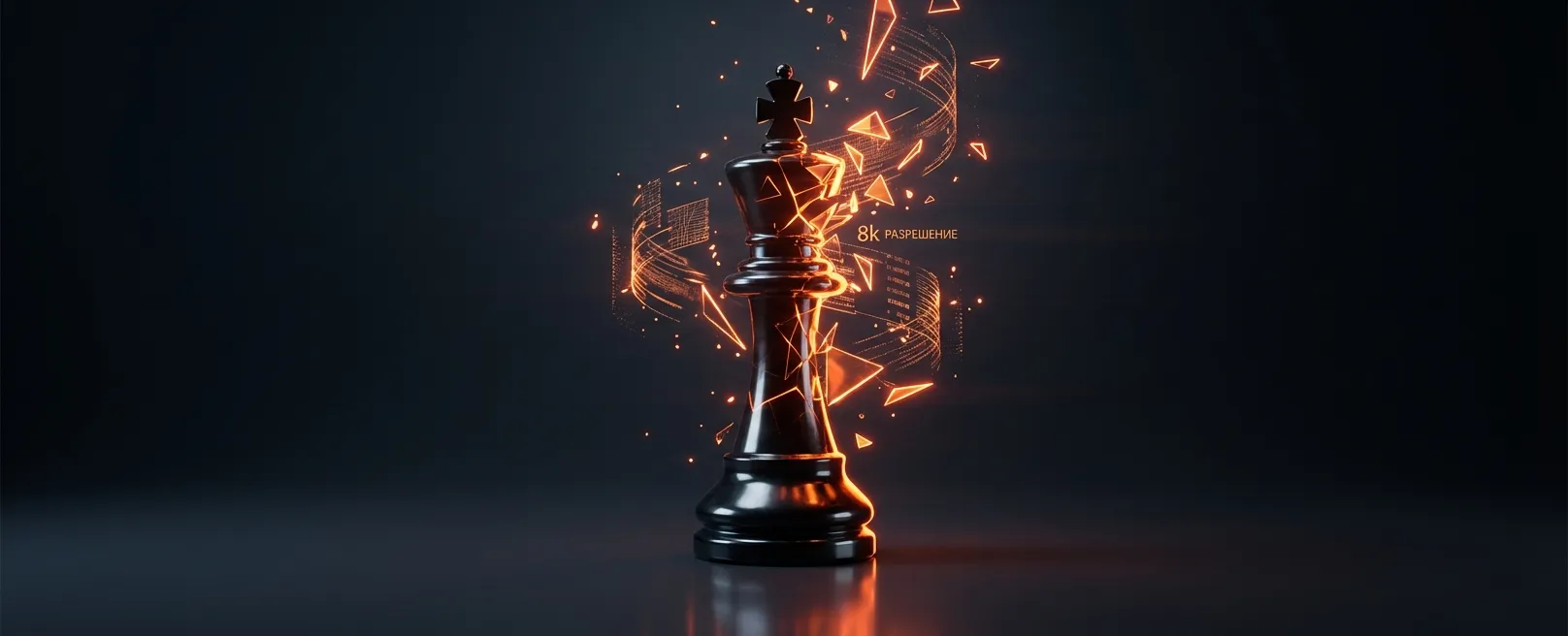 Черная шахматная фигура короля, превращающаяся в поток данных