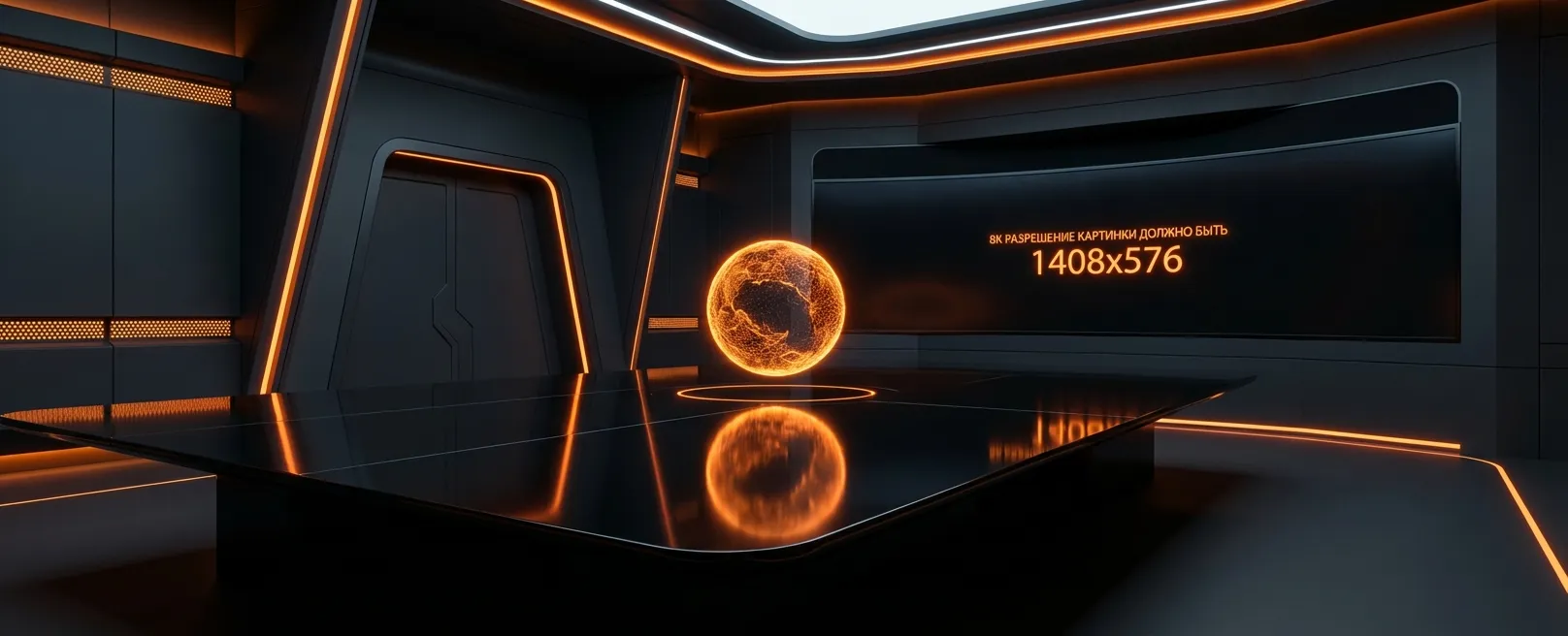 Пустой футуристичный зал заседаний с парящей голограммой в центре