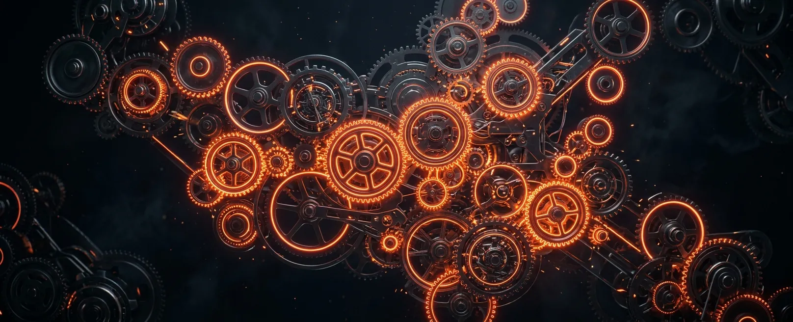 Сложная система шестеренок и механизмов, символизирующая архитектуру автономных AI-агентов