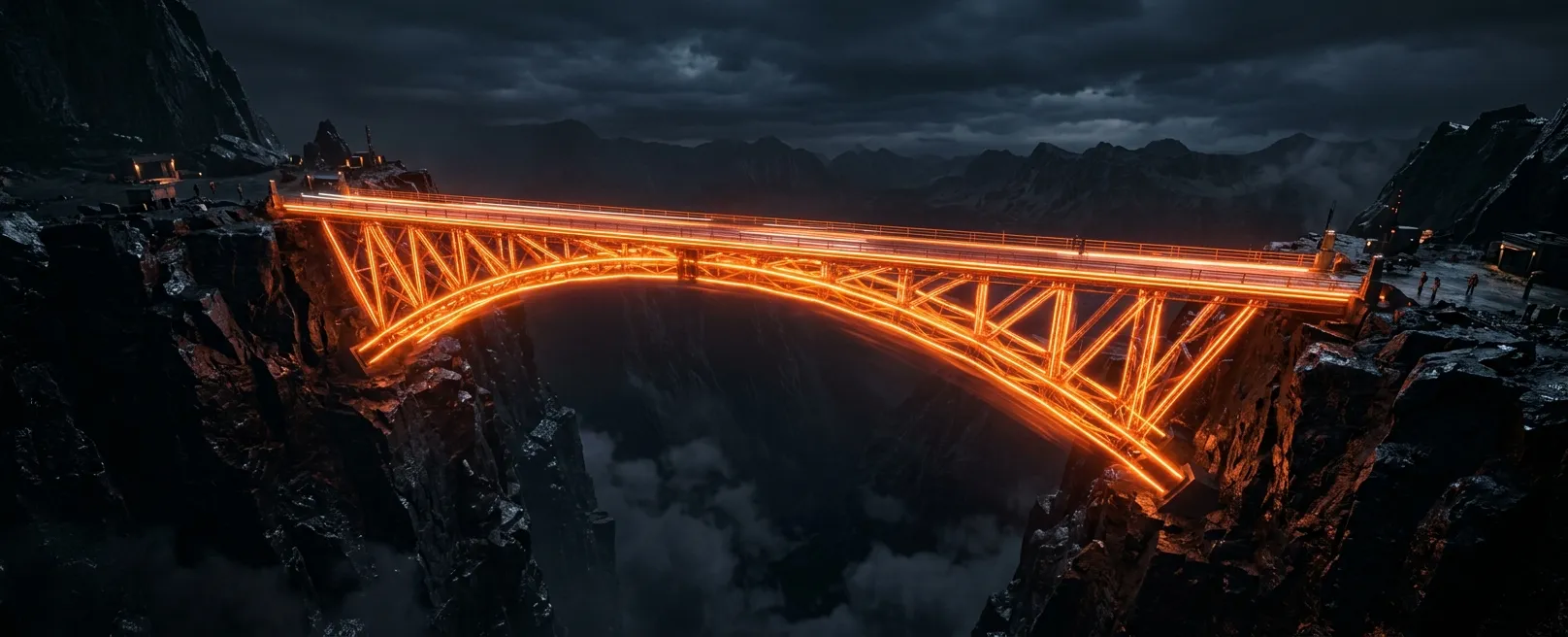 Мост из чистого оранжевого света, соединяющий две темные скалы над бездной